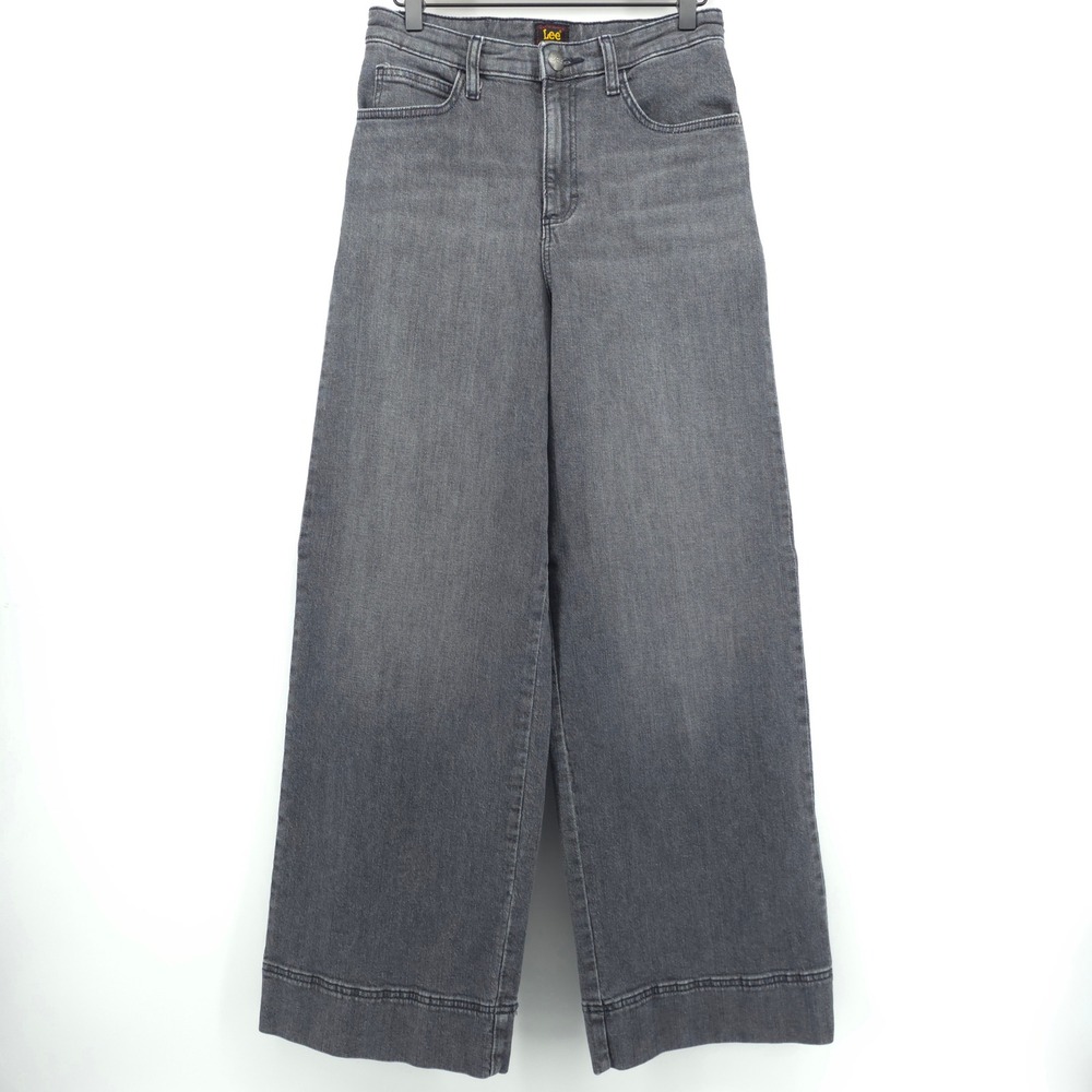 Lee Womens Wide Leg Jeans 8 Medium Gray High Rise Faded Denim Retro Casual